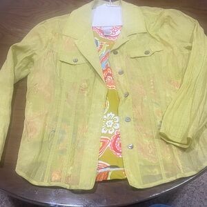 Lime green Sheer Jacket with Floral Top Chico’s